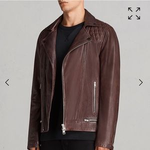 ALL SAINTS- Men's Oxblood Red Leather Biker Jacket